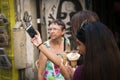 Girls taking a selfie in Paris, France Royalty Free Stock Photo